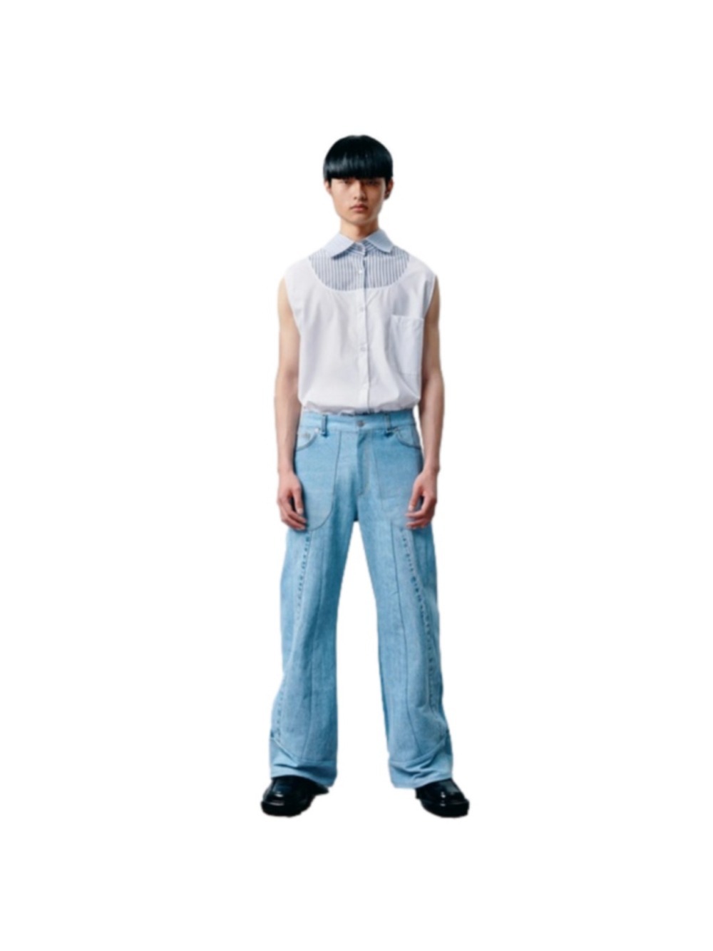 RE-PULL Wide Leg Jeans - Designer Denim 100% Upcycled Patchwork Panels 32x32